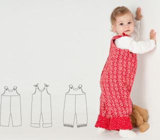 Baby Overall Schnittmuster Latzhose mit Schleifen gefüttert für Mädchen + Junge, Sommer + Winter Kinder Strampler Lilli&Bo Patternforkids Gr. 56 - 98