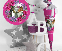 DIY-Nähset Schultüte - Dream Horses - Blumenkranz - pink - zum selber Nähen