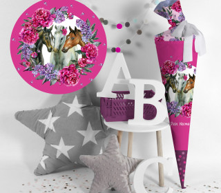 DIY-Nähset Schultüte - Dream Horses - Blumenkranz - pink - zum selber Nähen
