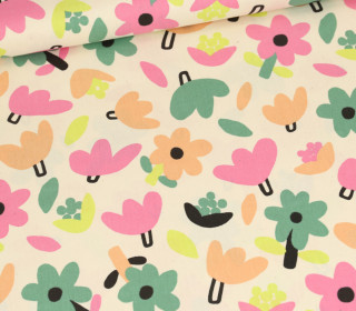 Bio Baumwolle - Webware - Popelin - JENNIFER BOURON - Petites Fleurs - Ecru/Lichtgrün