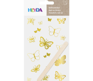 1 Bogen Rubbelsticker - Inkl. Holzstick - Schmetterlinge - Gold Glänzend