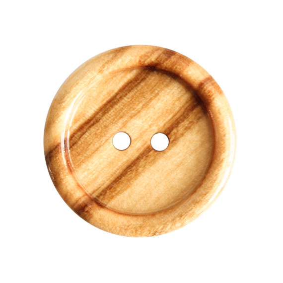 1 Holzknopf - 18mm - 2-Loch - Erhabener Rand - Natur
