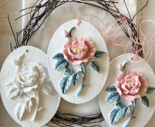 Silikon - Gießform - Anhänger mit Rose - Blumenbild - oval - vielfältig nutzbar
