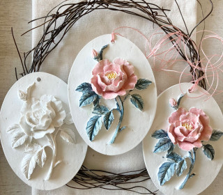 Silikon - Gießform - Anhänger mit Rose - Blumenbild - oval - vielfältig nutzbar