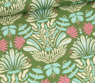 Bio-Musselin - Double Gauze - Southern Ease - Sunlit Botanica - Farngrün/Ecru - Hamburger Liebe