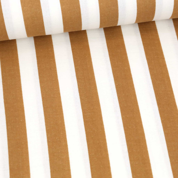 Musselin - Muslin - Double Gauze - Streifen - Schnuffeltuch - Windeltuch - Weiß/Camelbraun