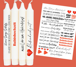 DIN A4 - Tattoofolie - Rubinhochzeit - für Kerzen / Keramik