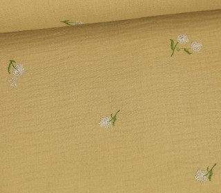 Musselin - Muslin - Double Gauze - Bestickt - Pusteblumen - Ocker