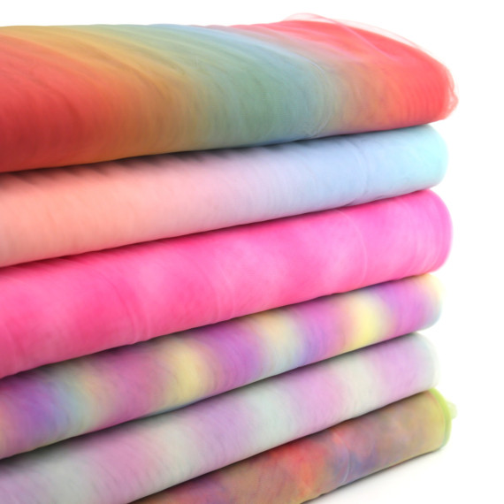 Feiner Tüllstoff - Weich - Verlauf - Regenbogen - Batik - Pink