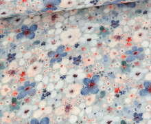 Musselin - Muslin - Double Gauze - Bedruckt - Watercolor Blossoms - Graublau