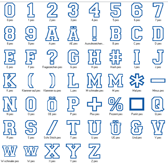 Stickdatei - 13cm College Buchstaben und Zahlen Alphabet Zahl
