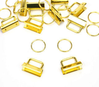 10 Schlüsselanhänger Rohlinge - 2,5cm - Schlüsselband - Gold