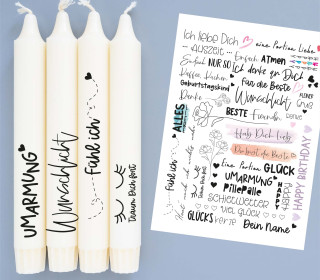 DIN A4 - Tattoofolie - Sprüche Mix - für Kerzen / Keramik