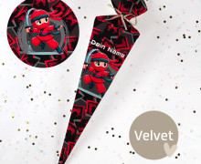 DIY-Nähset Schultüte - Ninja Kämpfer - Rot/Schwarz - Velvet - zum selber Nähen