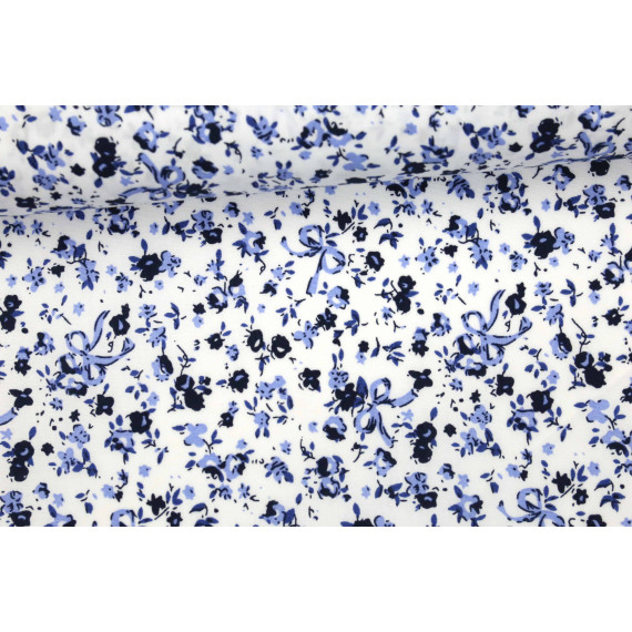Stoff - Blümchen - Schleifen - Sweet Flowers - Blau/Weiß