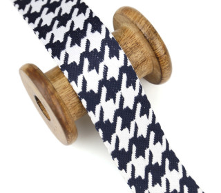 1 Meter Gurtband  - 38mm - Hahnentrittmuster - Weiß/Stahlblau