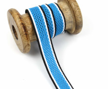 1 Meter Zierband - Dekoband - Netz - 20mm - seitliche Streifen - Cyanblau