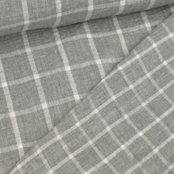 Musselin Muslin Double Gauze Doubleface Check Grau Meliert
