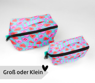 DIY-Nähset - Kosmetiktasche - Binz - Conversation Heart - Mint - Rosa/Hellrot - Cherry Picking - GRÖSSENAUSWAHL - abby and amy