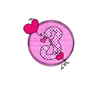 Stickdatei Geburtstags-Zahlen 1 bis 9 - Doodle Button Herz - embroidery, stick file, button, doodle, application, numbers, birthday, heart