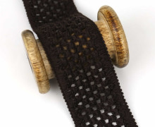 1 Meter Zierband - Dekoband - Einfassband - Elastisch - 45mm - Häkelmuster - Uni - Dunkelbraun