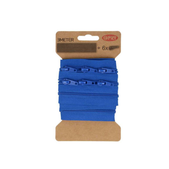 3m Endlosreißverschluss + Nicht teilbar - 6 eckige Zipper - Royalblau