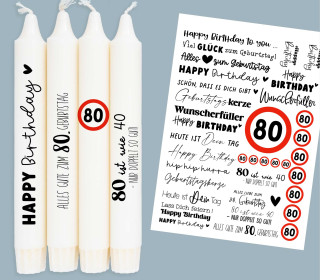 DIN A4 - Tattoofolie - Geburtstag - 80 - für Kerzen / Keramik