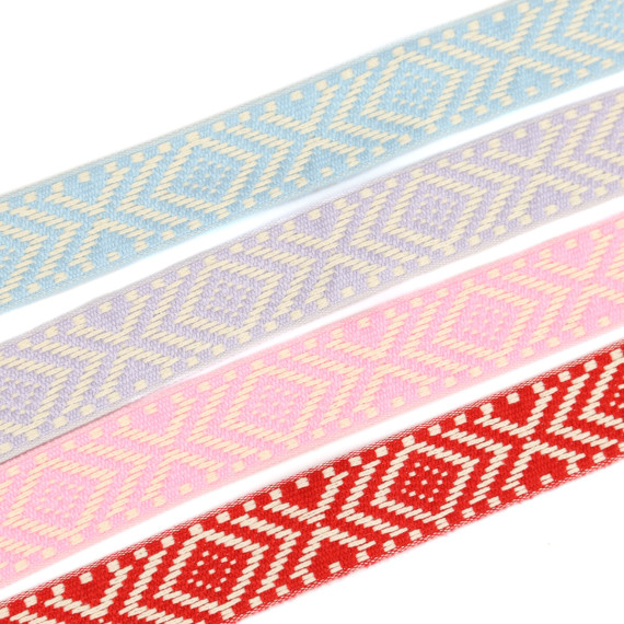 1 Meter Weiches Gurtband  - 30mm - Weboptik - Rautenmuster - Warmweiß/Enzianblau