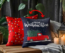 Genähtes Kissen inkl. Inlet - Frohe Weihnachten - Auto - Rot/Schwarzblau - Mein Hanseherz