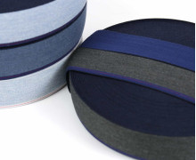 1m Gummiband - elastisch - Jeansoptik - Meliert - 40mm - Warmgrau/Blau