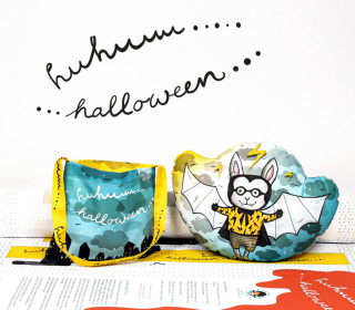 Kissenstoff - DIY - Fledermaus Junge - Kleine Sammeltasche - Sammelwimpel - Halloween - formenfroh - abby and me