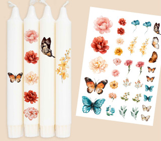 DIN A4 - Kerzen-Tattoofolie - Blumengruß - für Kerzen / Keramik