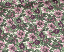 Baumwolle - Webware - Vintage - Große Blüten - Ecru/Altrosa/Grün