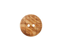 1 Holzknopf - 18mm - 2-Loch - Schnitzmuster Kurze Striche - Natur