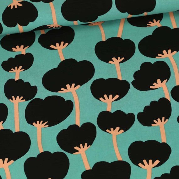 Lenzing Ecovero - Viskose - Blusenstoff - NERIDA HANSEN - Poppies - Pastelltürkis