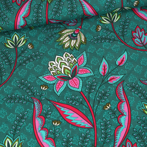 Viskose - Voile - Blusenstoff - Tropical Leaves - Flaschengrün