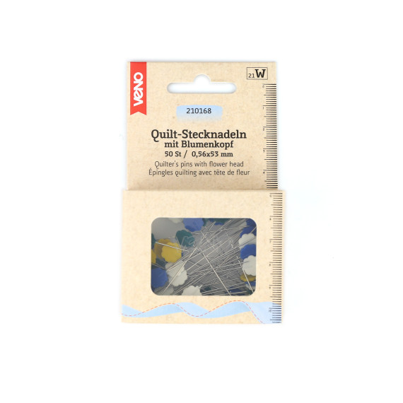 Quilt-Stecknadeln - Kunststoff-Kopf - Blumenkopf - 50 Stück - veno - Silber/Bunt