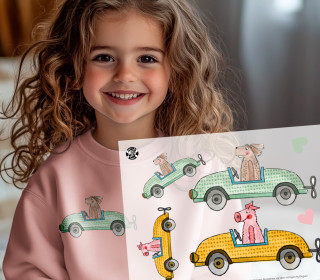 Onkel Bo's Bügelbilder - DIN A4 - fröhliche Tierfreunde - unterwegs - Hund/Schwein - BIG - ela_ideen