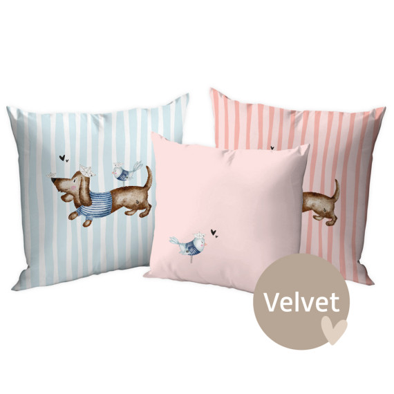 Kissenstoff - DIY - Kissen-Set - Maritimer Dackel - Treeebird  - Velvet - abby and amy