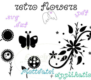 Plotterdatei - Retro Flowers Blumen Schmetterling Ornament