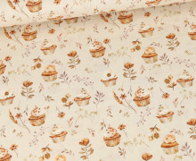 Baumwolle - Cretonne - Bedruckt - Cupcakes & Blätter - Beige