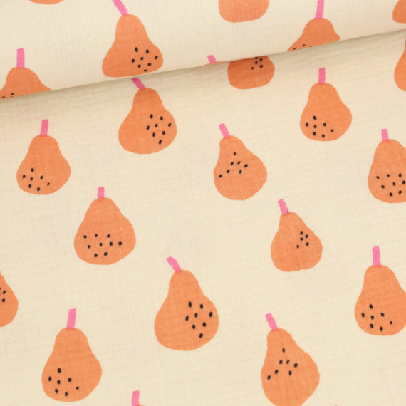 Bio Musselin - Muslin - JENNIFER BOURON - Double Gauze - Pears - Ecru/Lachsorange