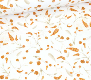Jersey - Bedruckt - Watercolor Orange Flower Pompom - Weiß