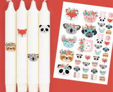 DIN A4 - Kerzen-Tattoofolie - Summer Animals - für Kerzen / Keramik