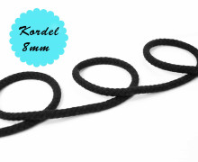 1m Hoodieband - Baumwollkordel - Uni - 8mm - Schwarz