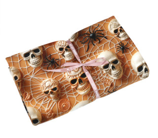 1,2m Zuschnitt - French Terry - Spiders & Skulls - Rostorange