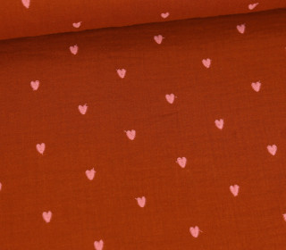 Musselin - Muslin - Double Gauze - Bestickt - Kleine Herzen - Rostorange