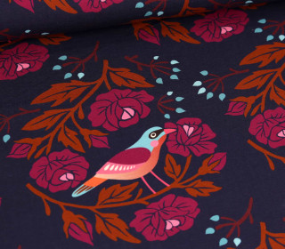 Bio-Sommersweat - French Terry - Rose - Glossy - Stahlblau - Hamburger Liebe