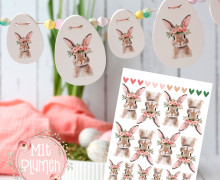 Rub-On Sticker - Entzückende Hasen - Blumen - Rosa - Tante Henni Rubons - vielfältig nutzbar - Ostern