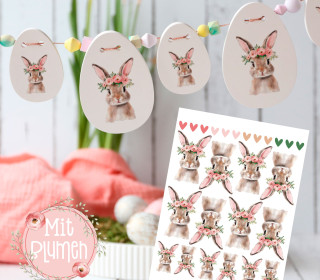 Rub-On Sticker - Entzückende Hasen - Blumen - Rosa - Tante Henni Rubons - vielfältig nutzbar - Ostern